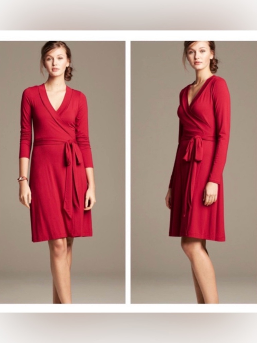 Banana Republic Red Long Sleeve Tie Wrap Dress Petite M NWT